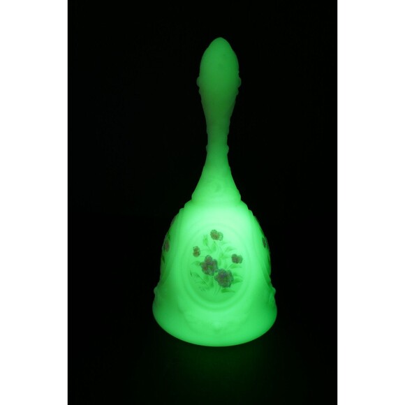 Fenton Satin Custard Art Glass Hand Painted Floral Flowers Design Bell - Picture 1 of 16